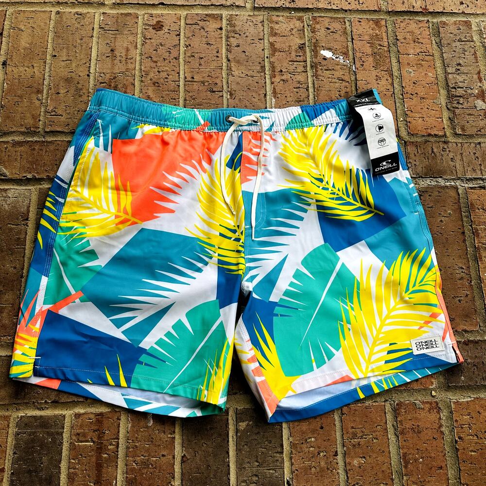 O'neill Men's Multicolor Leaf Stretch Elastic Waist Swim Boardshorts Sz XXL NWT